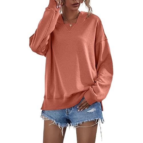 Sweat à capuche couleur unie orange col carré avec intérieur polaire