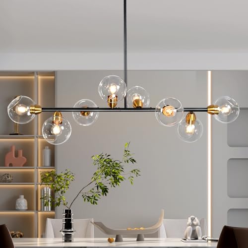 Wvsrbyr Black and Gold Globe Chandelier, Modern Chandelier with 8