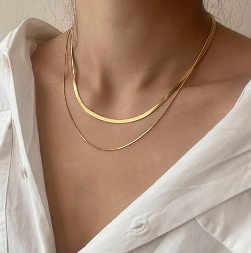 Image of Tewiky Layered Necklaces for Women 14k Gold Plated Chain Necklace Set