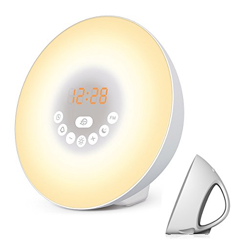 Sunrise Alarm Clock, Wake Up Light with 6 Nature Sounds, FM Radio, Color Light, Bedside Sunrise Simulator (Silver)