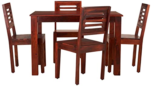 Image of Amazon Brand - Solimo Solid Sheesham Wood Tuvalu 4-Seater Dining Table with 4 Chairs | Durable Wooden Furniture for Dining Room, Kitchen & Home (Honey Finish)