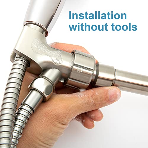 OFFO Shower Head Holder with Solid Brass Ball for Handheld Shower Head, Brushed Nickel Adjustable Shower Arm Mount for Connecting Shower Arm and Shower Hose, 1/2 Inch IPS Female Inlet and Male Outlet - Thumbnail 4
