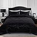 A Nice Night Satin Silky Soft Quilt Luxury Super Soft Microfiber Bedding Thin Comforter Set Full/Queen, Light Weighted (Black, Queen)