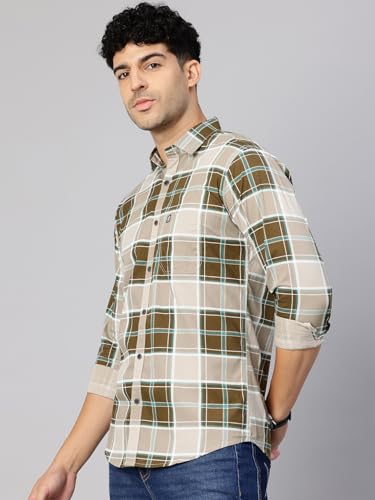 Image of Majestic Man Stylish Slim Fit Cotton Spread Collar Checked Casual Shirt