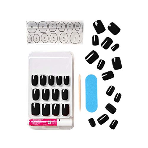 KISS Gel Fantasy Ready-to-Wear Press-On Gel Nails, “Aim High”, Short, Black, Nail Kit with 24 Mega Adhesive Tabs, Pink… - Image 3