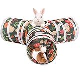 HERCOCCI Rabbit Toys, Bunny Tunnel & Tube, Collapsible 3 Way Rabbit Hideout Tunnel with Chew Toy for Bunny Guinea Pig Ferret Kitten