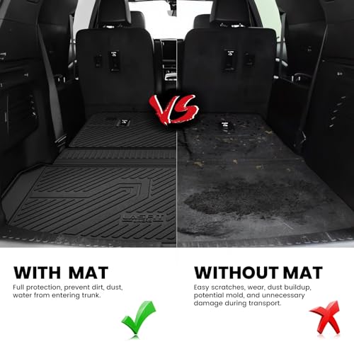 Image of LASFIT Trunk Mat with Backrest Mat for Chevrolet Chevy Traverse 2024-2026 | GMC Acadia 2024-2026 & Buick Enclave 2025-2026, All Weather TPE Custom Fit, Edge to Edge Coverage, Easy to Wash