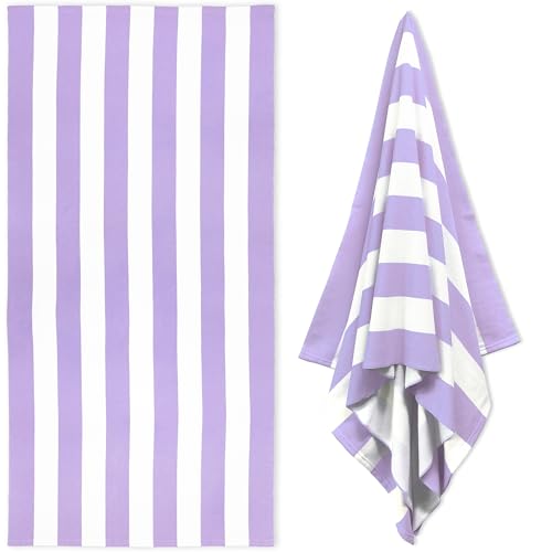 HENBAY Large Oversized Beach Towel - 35 x 70 Inch Microfiber Pool Towel Purple Striped Quick Dry Cabana Swim Towel