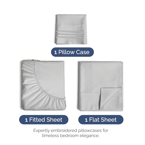 Image of Twin Size 3 Piece Sheet Set - Ultra Soft & Cooling Bed Sheets - Soft Grey | Fits 8 Inch to 16 inch Mattress, Wrinkle Free & Fade Resistant with Deep Pockets, Breathable, Comfy Hotel Luxury Bedding