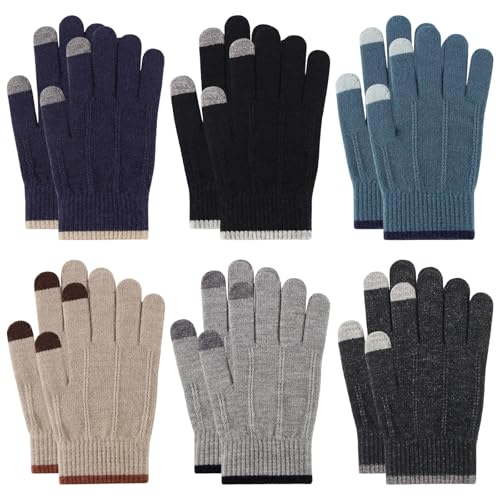 OZRTV 6 Pairs Kids Gloves Full Fingers Knit Gloves Children Stretchy Winter Warm Mittens for Boys