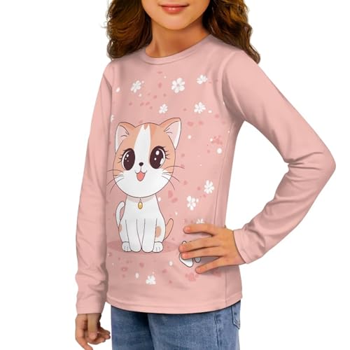 Image of Girls Long Sleeve Shirt with Cute Graphic Casual Pullover Tops 3-16Y