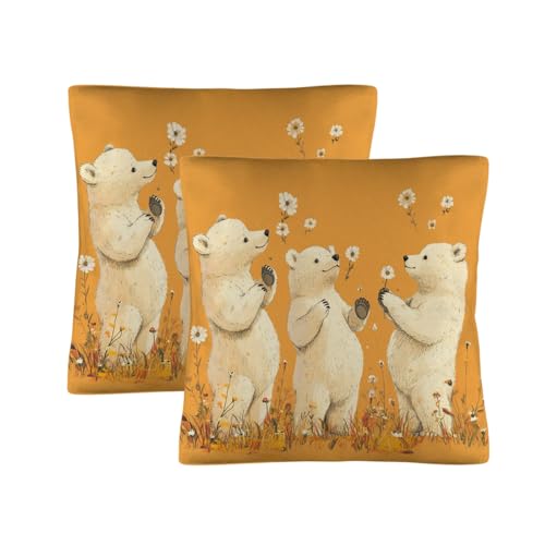 EtherSpher Cartoon Cute Bears Orange Flower and Whites Decorative Bulk Microfiber Pillowcases Travel Pillow case Cover with Zipper Pillow Cases Twin 18x18