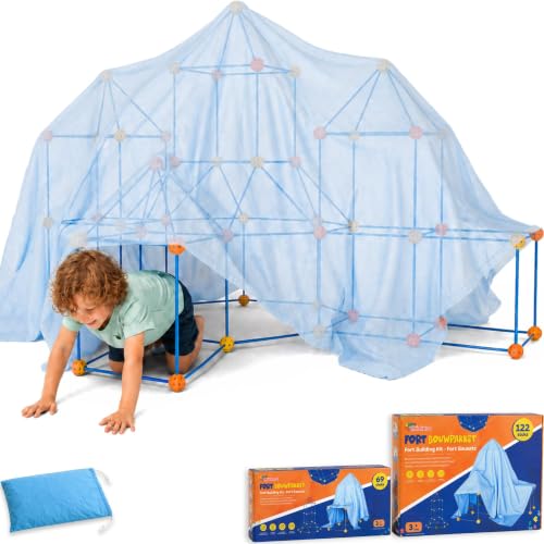 Fort Bausatz XL mit 191 Teilen Höhle Bauen Kinder Konstruktionsspielzeug Stecksystem Spielzelt für Indoor & Outdoor Kreatives Bauspielzeug Steckspiele ab 5 Jahren Inkl. Tasche & E-Book