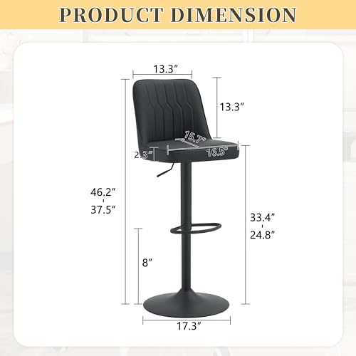Image of Swivel Bar Stools Set of 2 - Black Barstools with Back,Adjustable Counter Height Bar Stools with Sturdy Metal Legs,Leather Counter Height Stools Ideal for Kitchen Island Pub(25''-33''H)