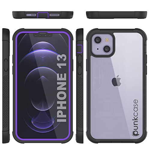 Punkcase For Iphone 13 Case [Spartan Series] Clear Rugged Heavy Duty Cover W/Built In Screen Protector | Ultra Slim 360 Full Body Protection For Iphone 13 (2021) (6.1") [Purple] #TOP6
