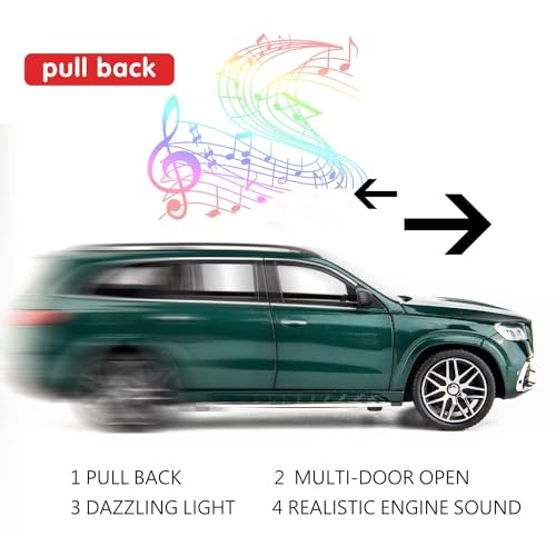Image of BlackZone 1 /24 Scale Toy Car Compatible for Marceds GLS63 Alloy Metal Pull Back Toy Car | Openable Doors, Light & Music | Gifts for Boys and Girls (Green)