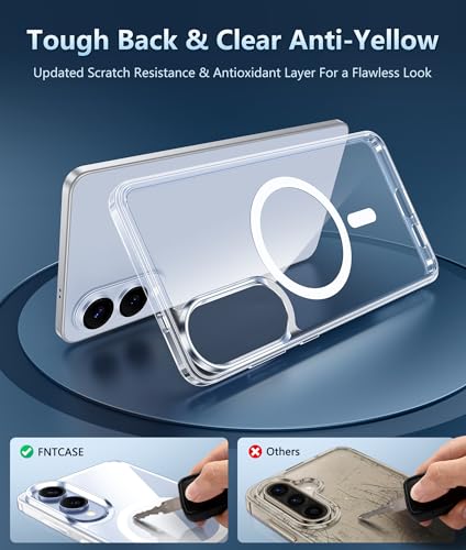 Image of FNTCASE for Samsung Galaxy S25-Edge Case: Clear Magnetic Military Grade Drop Protection Anti Yellowing Cell Phone Cover - Rugged Shockproof Protective Bumper Transparent Phonecase