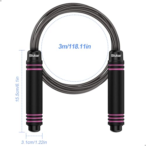 Blukar Springseil, Speed Rope Verstellbar mit Hautfreundlichen Schaum Griffe, 3 Meter Länge Einstellbar, Rutschfest und Ideal für Fitness & Ausdauer & Seilspringen, geeignet für Erwachsene