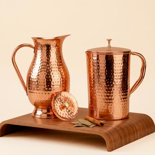 Image of Copper Jug 1600 ml 99.99% Pure Copper | Handmade Hammered Design | BPA Free & Leak-Proof | Ayurveda Drinking Water Jug for Immune System & Digestion