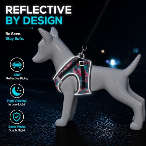 Image of Wooflix Reflective No Pull Dog Harness with Leash for Puppies, Small & Medium Breed Dogs, Adjustable Soft Breathable Padded Mesh Pet Harness Vest, Cherry | Extra Large (7 kg - 10 kg Dogs & Cats)