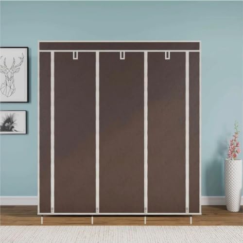 Image of Collapsible Wardrobe Closet for Clothes Storage, 8 Shelf Portable Fabric Almirah, Foldable Clothes Organizer with Plastic Frame, Space Saving Cupboard for Bedroom (Brown)