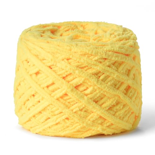 Image of Fluffy Chenille Chunky Yarn for Crocheting 100g(65.6yd) - Baby Yarn for Crocheting Soft - Velvet Yarns for Crochet Blanket - Amigurumi Crochet Yarns (Yellow)