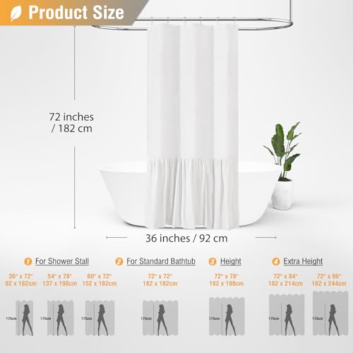 BTTN Stall Farmhouse Shower Curtain - 36x72 inches Rustic Heavy Duty Fabric Linen Shower Curtain Set with Ruffle Hem, Machine Washable, Vintage Shabby Chic Cloth Shower Curtains for Bathroom - White by BTTN - Used condition - Image 6