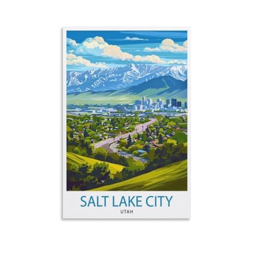 Salt Lake City Utah Travel Poster Canvas Wall Art 12x18