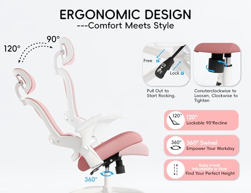 Image of TRALT Office Chair - Ergonomic Office Chair with Back Support, Home Office Desk Chairs, 330lbs Wide Seat Big and Tall Office Chairs with Headrest, Comfy Desk Chairs (Pink)