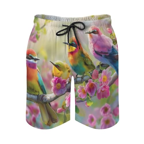 Maillots de bain pour hommes oiseaux mignons et branches fleurs aquarelle