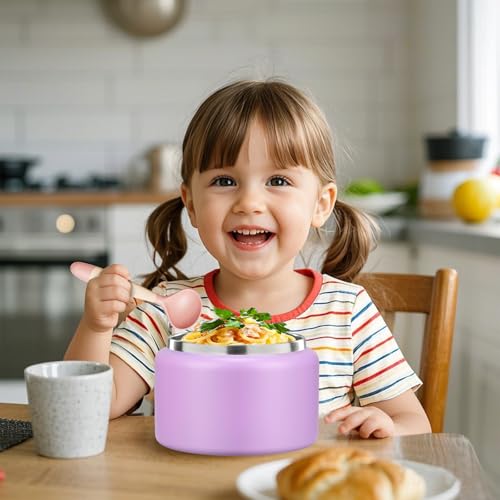 Image of JXXM 8 Oz Thermo Food Jar for Hot & Cold Food for Kids, Insulated Lunch Containers Hot Food Jar,Leak-Proof Vacuum Stainless Steel Wide Mouth Lunch Soup Thermo for School (Purple)