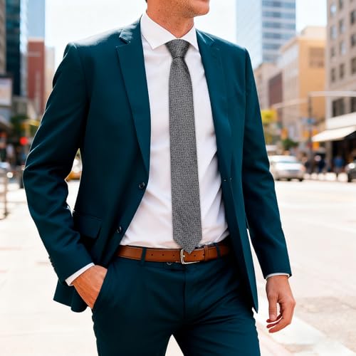 Image of Barry.Wang Skinny Ties for Men Wool Blend Herringbone Necktie with Tie Clip | Tie and Tie Clip Set, Cashmere Wool Stripe, 2.76 x 63 Inches, Extra Long Slim, Wedding Work Party Classic