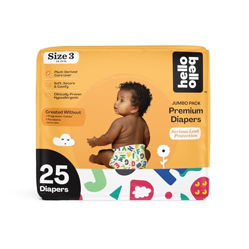 Image of Hello Bello Premium Baby Diapers Size 3, 25 Count of Disposable, Extra-Absorbent, Hypoallergenic Baby Diapers with Snug and Comfort Fit, Alphabet Soup