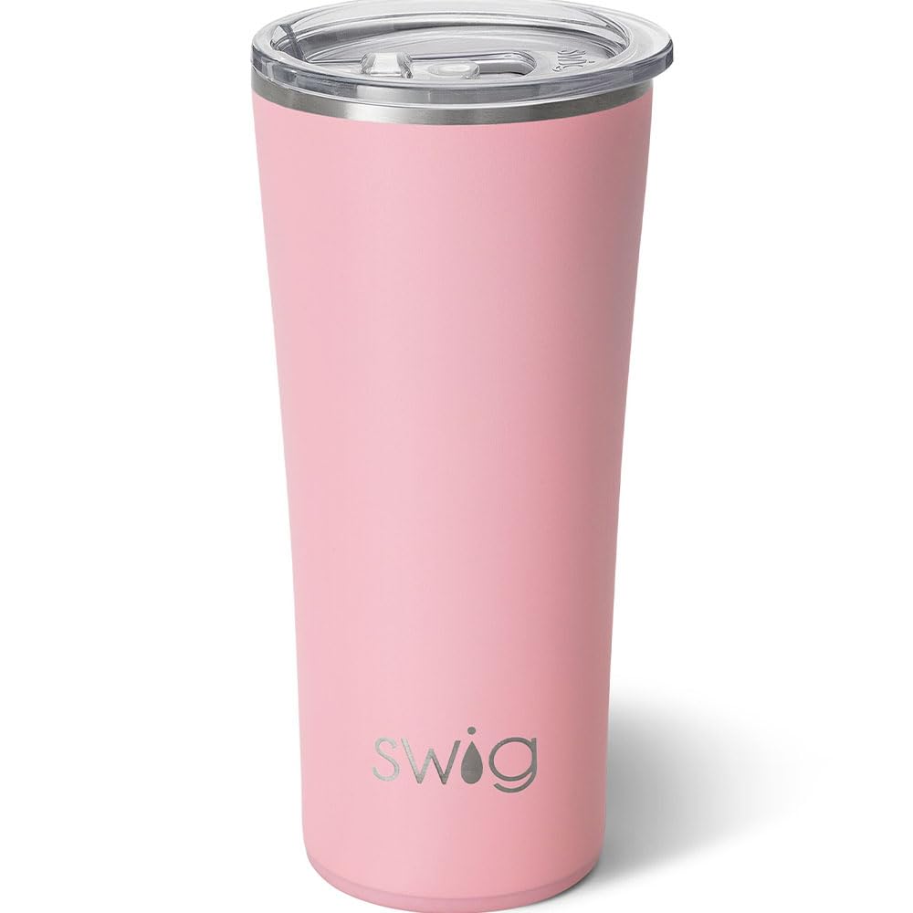 Swig Life 22oz Insulated Tumbler, Travel Coffee Tumbler with Lid, Cup Holder Friendly Travel Coffee Mug, Stainless Steel Thermos (Blush)