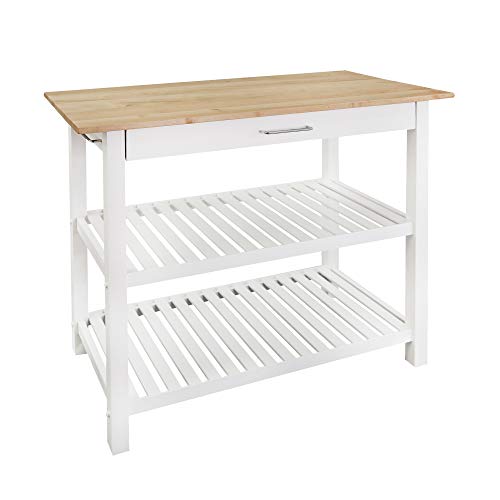 Casual Home Kitchen Island with Solid American Hardwood Top, White