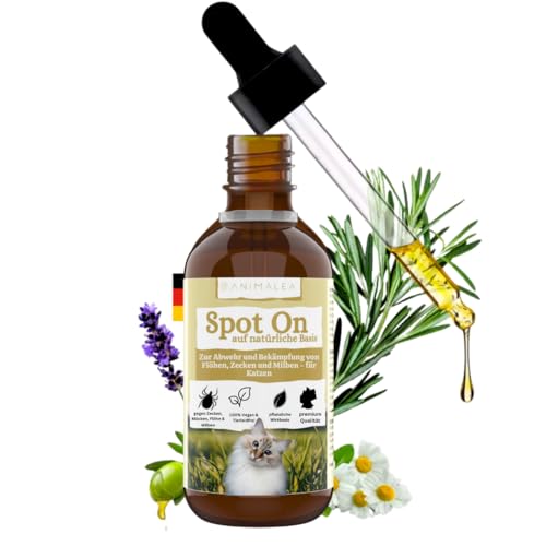 Animalea® Natürliches Spot On Schutz für Katzen- 60 ml [Jahresvorrat] - Mit Bio-Margosa Extrakt & effektivem Wirkstoff Saltidin - natürliches Spot...