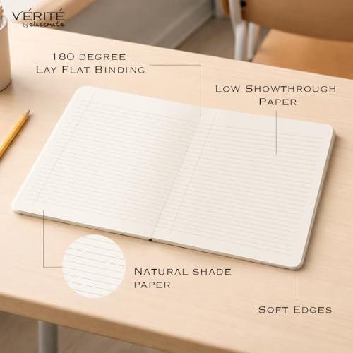 Image of Lay Flat Binding Notebook - Verite by Classmate Ideal for School Students, Taupe Brown Color, Size (cm) 24 X 18, Single Line, Thick Premium 120 Pages with Low Ink Bleed for Smooth Writing Experience