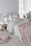 Cama 135: funda nórdico 220 x 240 cm, bajera ajustable 135 x 195 + 25 cm, funda almohada 45 x 155 cm, cama 150: funda nórdico 240 x 240 cm, bajera ajustable 150 x 195 + 25 cm, funda almohada 45 x 170 cm