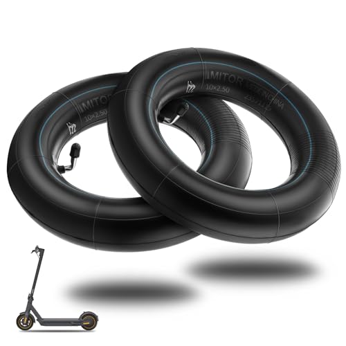 Amitor Camara 10x2.50 Patinete para Ninebot MAX G30D/G30D 2/G30/G30P/G30LP, Cámara de Aire 10 Pulgadas Reforzada con Válvula 90° Plateada, Duradera y Engrosado Recamara Patinete 60/70-6.5, 2PCS