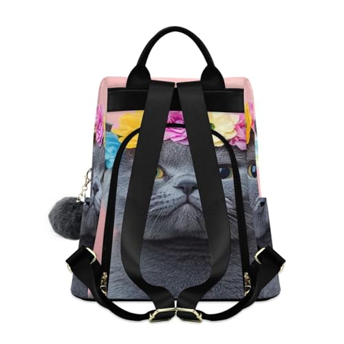 Sac à dos avec fermeture éclair durable motif chat gris élégant - 2
