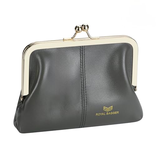 Fashionable Genuine Leather RFID Blocking Women's Wallet with Kiss Lock, Card Slots and Zipper Coin Pocket 4120 (Grey)