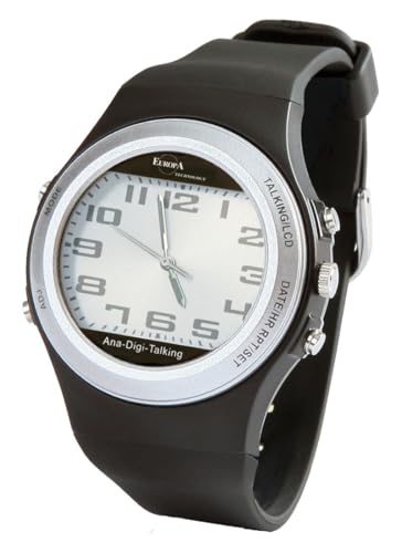 Europa Technology Orologio parlante Talking da UOMO per non vedenti, per anziani, per ipovedenti o ciechi. Annuncio vocale in Italiano con sveglia e calendario. Visualizzazione analogica e/o digitale.