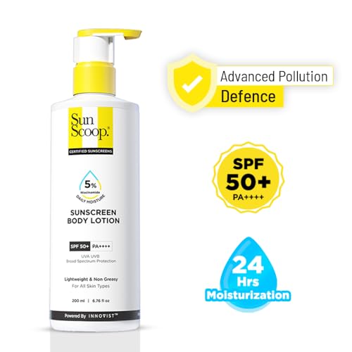 SunScoop 5% Niacinamide Daily Moisture Sunscreen Body Lotion SPF 50+ PA++++ | 24-Hours Moisturization | Reduces Pigmentation | Smoothens the Skin (200ml) image 4