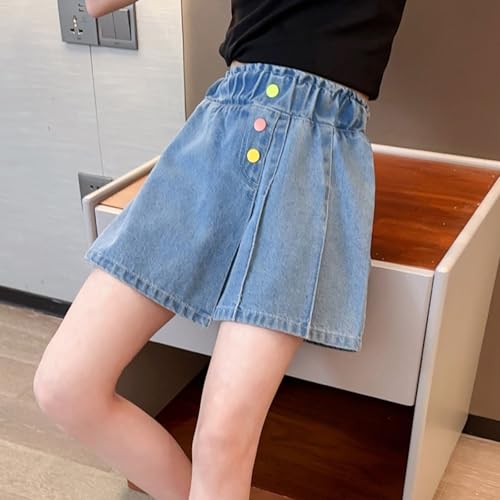 Girls Baggy Jeans Trendy Girls New Colorful Denim Culottes for Middle and Large Children High Waist Shorts2