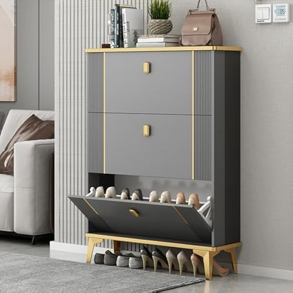 Kantelbare Schoenenkast, Schoenenrek Opbergkast Voor Entree, Met 3 Klapladen, Vrijstaand Schoenenrek, Voor Entree Woonkamer Hal Schoenenkast (Color : Grey, Size : 50 * 17CM/19.7 * 6.7in)