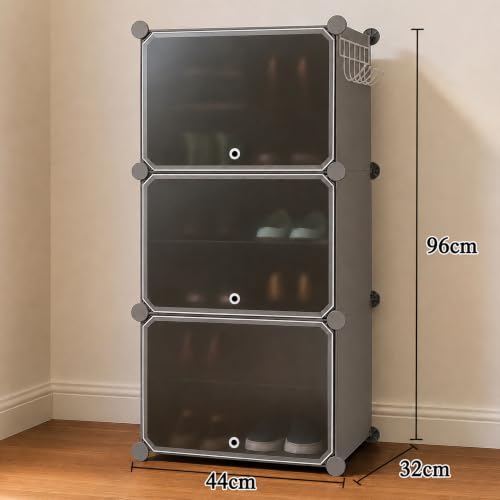 Image of Oumffy Plastic Shoe Rack for Home | ๐ ๐๐๐ฒ๐๐ซ Shoe Organizer Cabinet with ๐ ๐๐จ๐จ๐ซ๐ฌ | Dustproof Shoe Storage Rack for Entryway, Bedroom & Living Room | Space Saving Multipurpose Stand | Grey