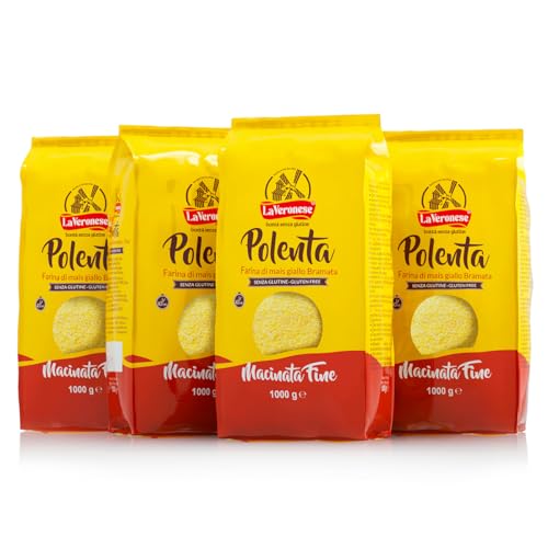La Veronese | Polenta di Mais Giallo Bramata Macinata Fine, Ottenuta dalla Macinatura di Mais Selezionato, Prodotto Senza Glutine, Polenta Di Farina Gialla, Tempi di Cottura Minimi 40 Minuti, 4X1000g