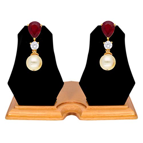 Sri Jagdamba Pearls Dealer 22k (916) Yellow Gold and Ruby Stud Earrings for Women - Image 3