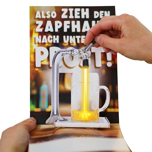 bentino 3D-PopUp Geburtstagskarte zum Bierzapfen, spektakulärer Effekt mit beweglichem Zapfhahn, Karte mit Licht und Sound und ultimativem WOW-Effekt