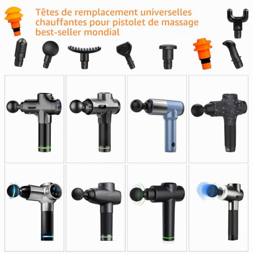 Têtes de pistolet de massage, remplaçables - 9 têtes de massage musculaires différentes - Têtes de massage à percussion pour tissus profonds – vue 4